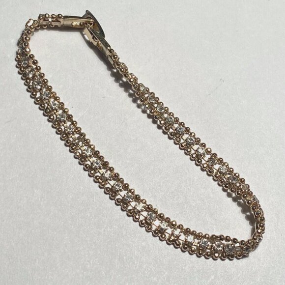 Gold Tone Diamond Accent Gold Beaded Sided Tennis Bracelet - Picture 6 of 11